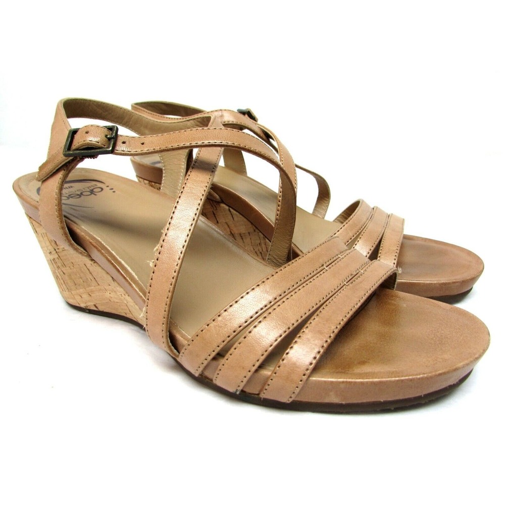 Abeo Tan Leather Strappy Cork Wedge Sandals